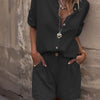 Women's Solid Color Lapel Short Sleeve Shorts Set - Button-Up Casual Two-Piece Outfit With Pocketed Shorts Summer Minimalist Outfit