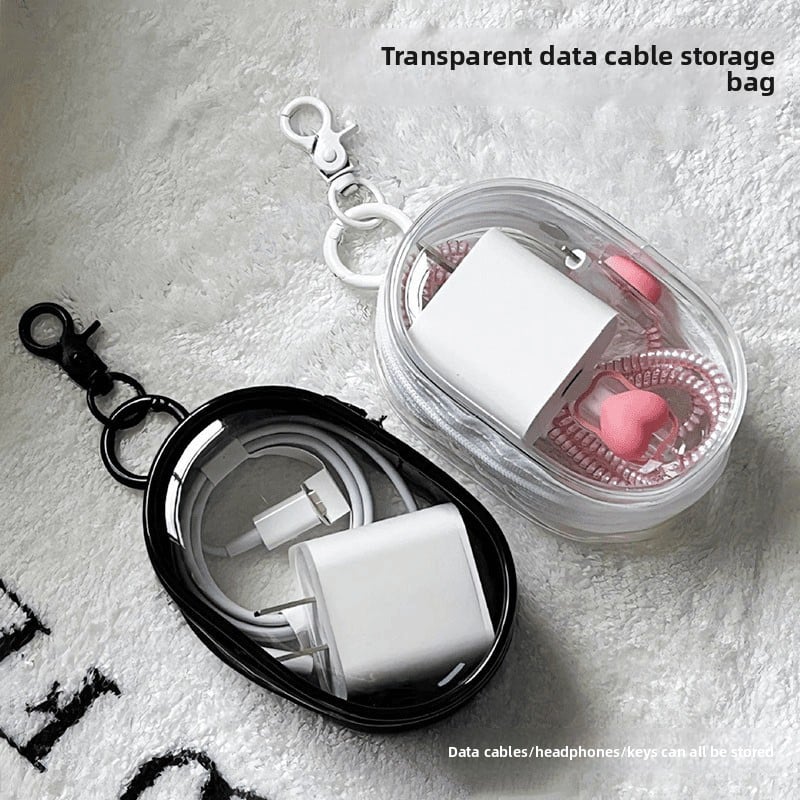 Data cable charger charging storage transparent winding portable portable go-out headset storage box mobile phone finishing bag