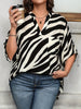 Women's Plus Size Asymmetric Striped Blouse - V-Neck Three-Quarter Sleeve Casual Work Top