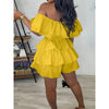 Womens Sexy Off Shoulder Rompers Summer Ruffle Short Sleeve Tiered Short Jumpsuits