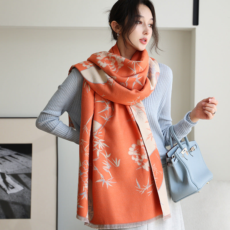 National Style Elegant Cashmere Scarf Double-sided Dual-use Jacquard Shawl