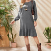 Ladies' Round Neck Long Sleeved Casual Home Wear With Ruffle Hem Hem