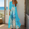 Women's Long Sleeve V-Neck Print Loose Two-Piece Dress Casual Elegant Spring&Autumn Outfit