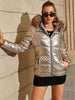 Women's Winter Ultralight Padded Jacket With Hooded Fur Collar Detachable Concealed Zipper Pocket Quilted Padded Jacket