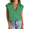 Women's V Neck Cap Sleeve Sweater Vest Sleeveless Collared Striped Knit Tank Tops