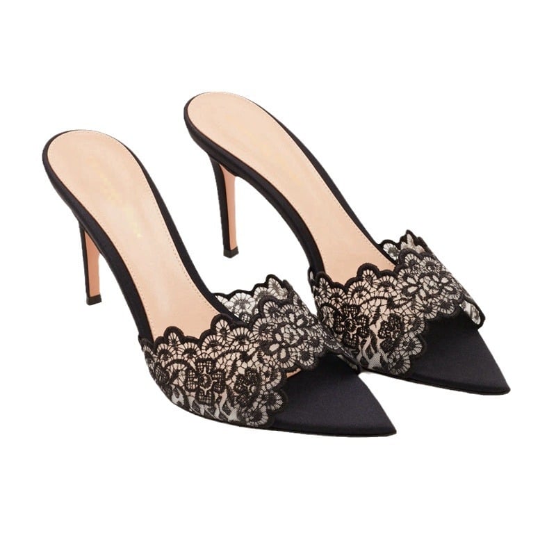 lace high heel slippers