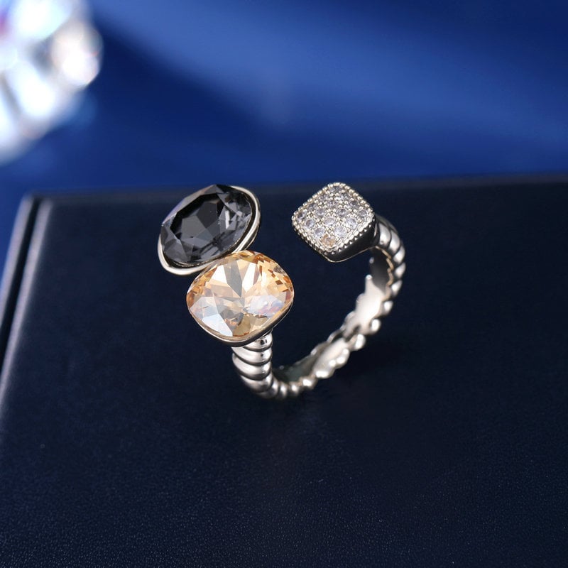 New Adjustable Zircon Crystal Square Circle Opening Ring