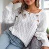 Women's Solid Color Casual Square Neck Button-Detail Knit Top - Textured Ribbed Pattern, Cozy Fall&Winter Sweater