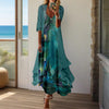 Women's Long Sleeve V-Neck Print Loose Two-Piece Dress Casual Elegant Spring&Autumn Outfit
