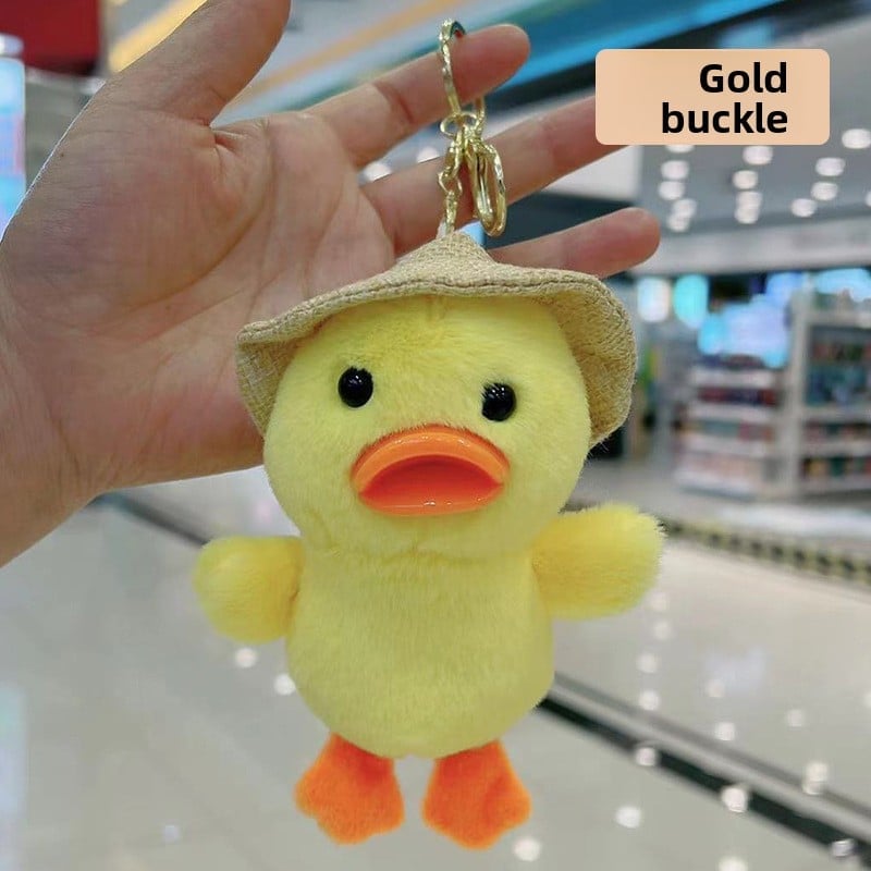 Cute Straw Hat Duck Plush Doll Keychain Pendant