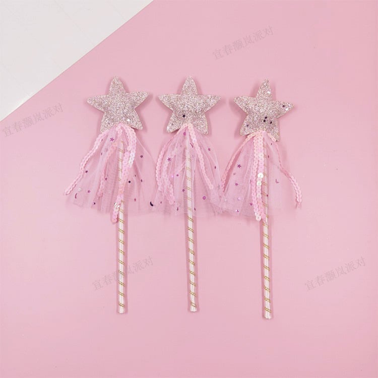 Girls pink sequins pentagram fairy wand magic wand Carnival Festival Children's Day party COSPLAY props