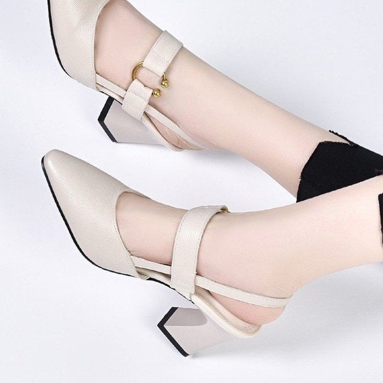 Women's Casual Square Toe Back Empty Sandals with Chunky Heel
