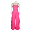 Women's Solid Color Sleeveless Jumpsuit - Wide Leg Romper With Adjustable Hem & 4 Pockets Summer Casual Outfit