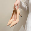 Women's slender and pointed-toe French-style large-sized low-heeled slip-on shoes