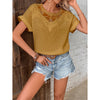 Womens Summer Tops Trendy Lace Floral Crew Neck Short Sleeve T Shirts Dressy Casual Blouses
