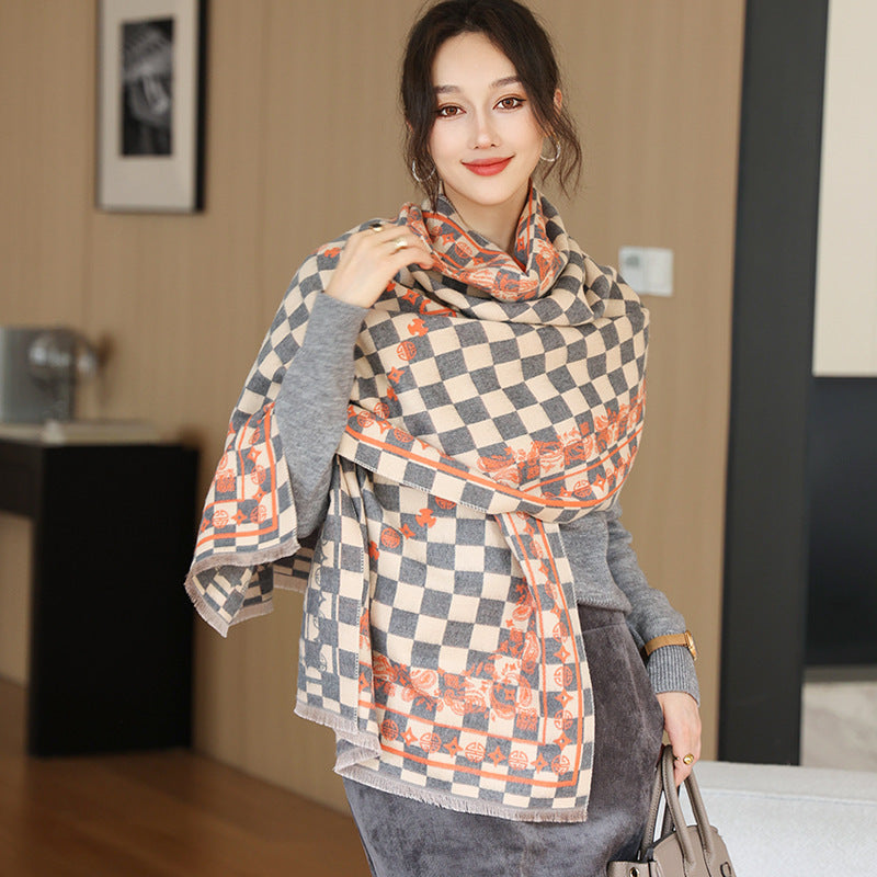 National Style Elegant Cashmere Scarf Double-sided Dual-use Jacquard Shawl