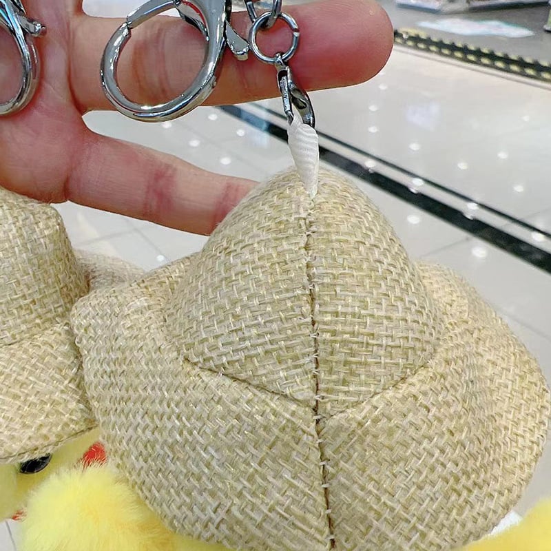 Cute Straw Hat Duck Plush Doll Keychain Pendant
