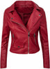 Women's Fall Winter Coat Slim PU Leather Short Zipper Leather Jacket Leather Coat