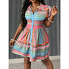 Women's Printed Collar Button Down Dress - Puff Short Sleeve Mini Shirt Dress