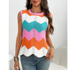 Womens Summer Rainbow Striped Sweater Vest Sleeveless Knit Crew Neck Color Block Going Out Cropped Tank Top