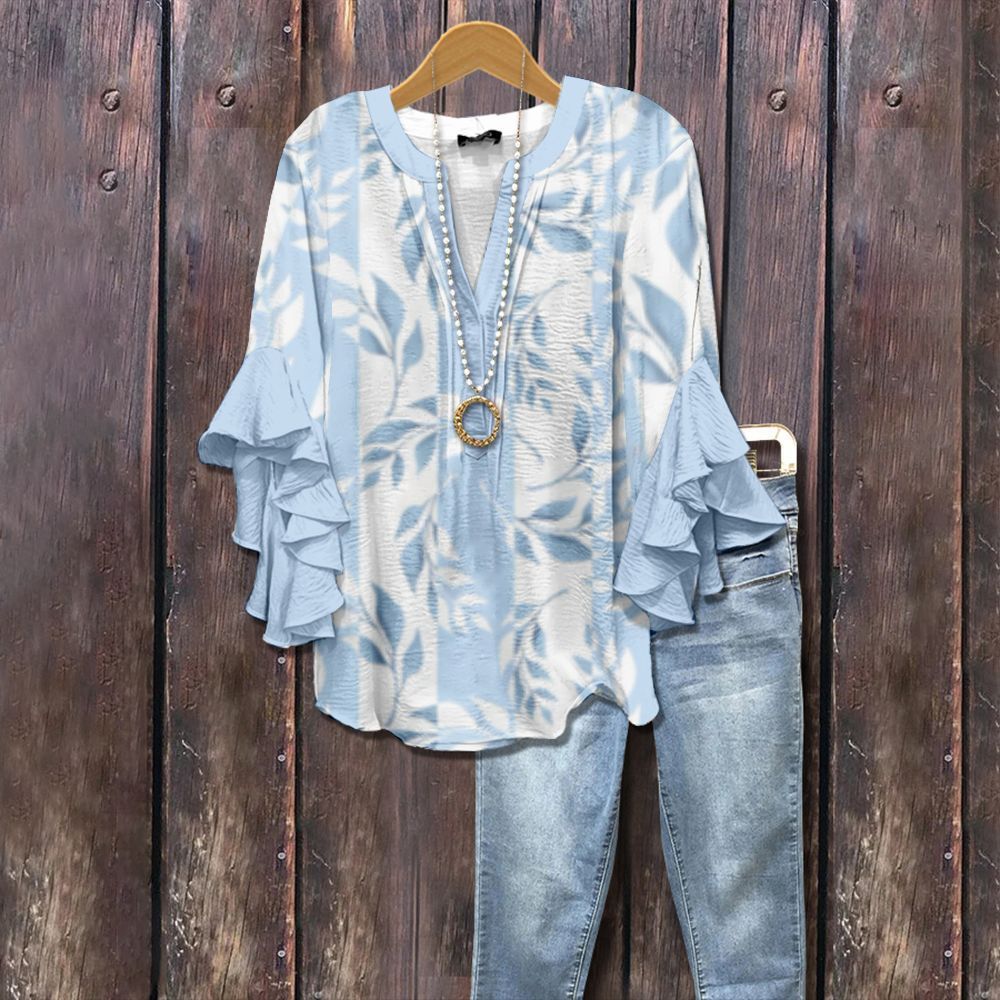 Women's V-neck Fashion Lotus Sleeve T-shirt