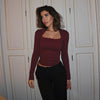 Square Collar Top Slim Fit Slimming Long Sleeves Commuter T-shirt