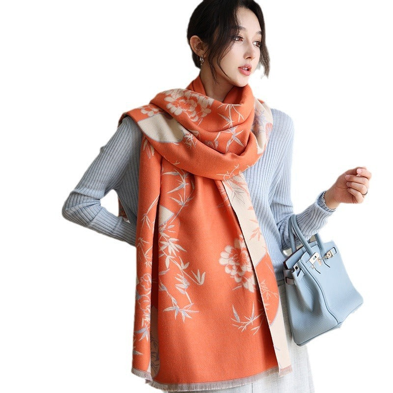National Style Elegant Cashmere Scarf Double-sided Dual-use Jacquard Shawl