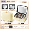 The makeup bag comes with a mirror and a lamp