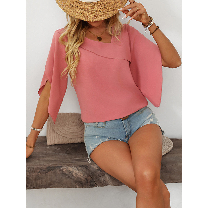 Womens Tops Dressy Casual 3 4 Sleeve Asymmetrical V Neck Work Shirts Blouses