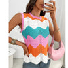 Womens Summer Rainbow Striped Sweater Vest Sleeveless Knit Crew Neck Color Block Going Out Cropped Tank Top