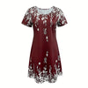 Women's Summer Boho Dress Vintage Floral Print Short Sleeve T-Shirt Sundress Beach Casual Dress