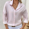 Women's Striped Lapel Long Sleeved Shirt Top