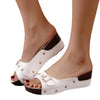 Belt-buckle, wedge heel, riveted flip-flops