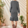 Ladies' Round Neck Long Sleeved Casual Home Wear With Ruffle Hem Hem