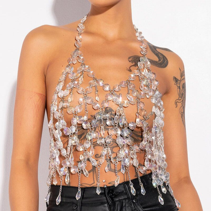 Transparent tassel body chain