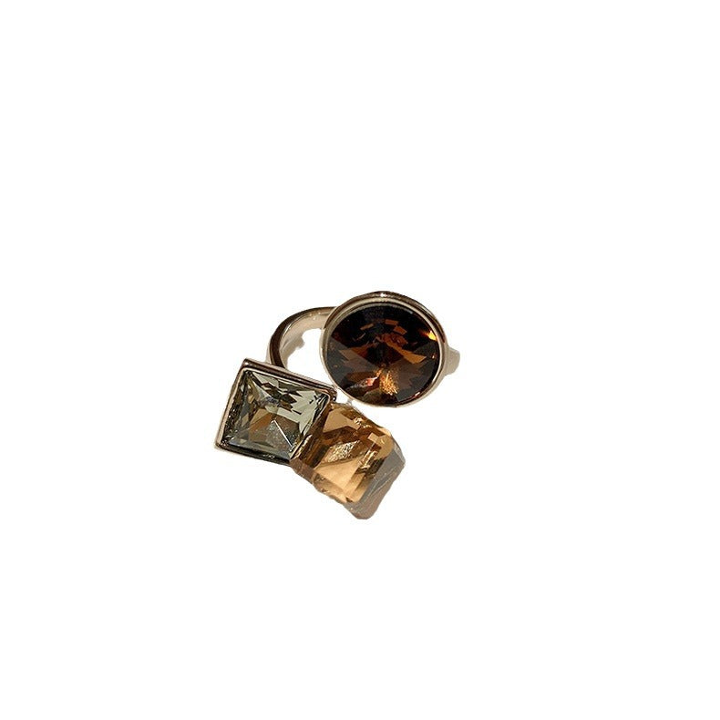 Colorful Zircon Geometric Open Ring ? Multi-Layer Oval Statement Design