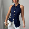 Women's Elegant Solid Sleeveless Vest - Button Front Lapel Top, Slim Fit Camisole For Spring&Summer