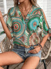 Short Sleeve Printed V-neck Pullover Casual Top Women