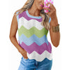 Womens Summer Rainbow Striped Sweater Vest Sleeveless Knit Crew Neck Color Block Going Out Cropped Tank Top