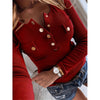 Womens Long Sleeves Ribbed Knit Tunic Shirts Scoop Neck Button-Up Tops Slim Fit Blouses