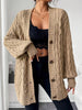 Women's Single-breasted Long Sleeve V-neck Sweaters Coat