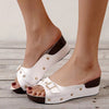 Belt-buckle, wedge heel, riveted flip-flops