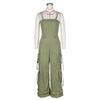 Women's Solid Color Sleeveless Jumpsuit - Wide Leg Romper With Adjustable Hem & 4 Pockets Summer Casual Outfit