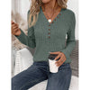Womens Long Sleeves Ribbed Knit Tunic Shirts V Neck Button Down Slim Fit Blouses Tops