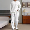 Women's Solid Color Long Sleeve Round Neck Top & Cuffed Pants Set - Ribbed Trim, Minimalist Casual Loungewear For Fall&Winter