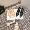 Women's slender and pointed-toe French-style large-sized low-heeled slip-on shoes