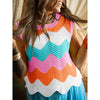 Womens Summer Rainbow Striped Sweater Vest Sleeveless Knit Crew Neck Color Block Going Out Cropped Tank Top