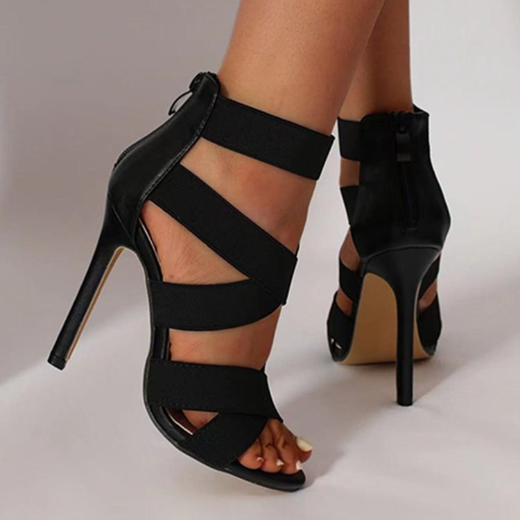 Fish-mouth high-heeled solid-color sandals