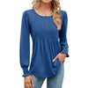 Women's Solid Color Casual Puff Sleeve Round Neck Top