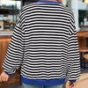 Women's Casual Crewneck Striped Long Sleeve Sweatshirt - Comfortable Loose Fit Ribbed Knit Top For Spring&Fall